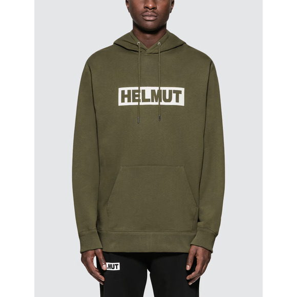 Helmut Lang Helmut Logo Army Green Cotton French Terry Sweatshirt Hoodie Medium